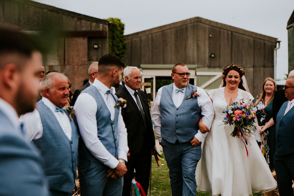 Bride Bridal V Neck Cap Sleeve Tea Length Dress Gown Flower Crown Veil Multicolour Bouquet Bert's Barrow Wedding Shutter Go Click Photography