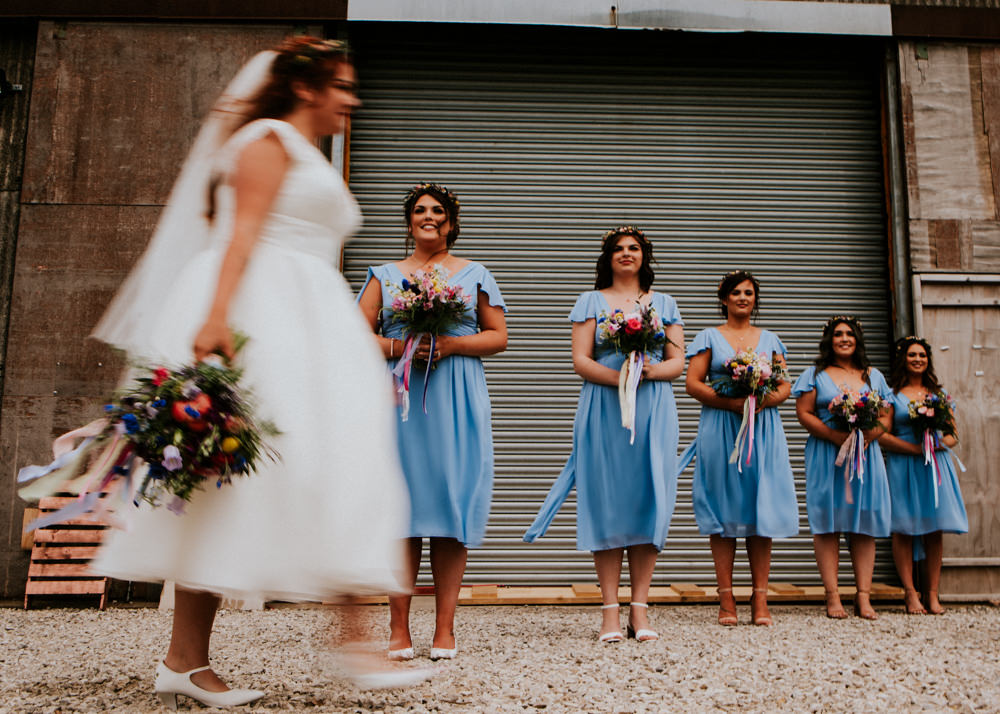 Blue Cap Sleeve Wrap Bridesmaids Dress Bouquet Ribbons Bert's Barrow Wedding Shutter Go Click Photography