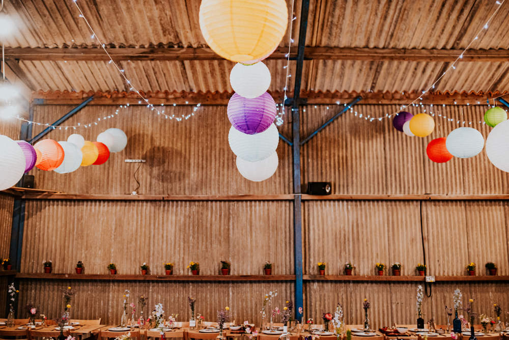 Paper Lanterns Barn Flower Pots Fairy Lights Bert's Barrow Wedding Shutter Go Click Photography