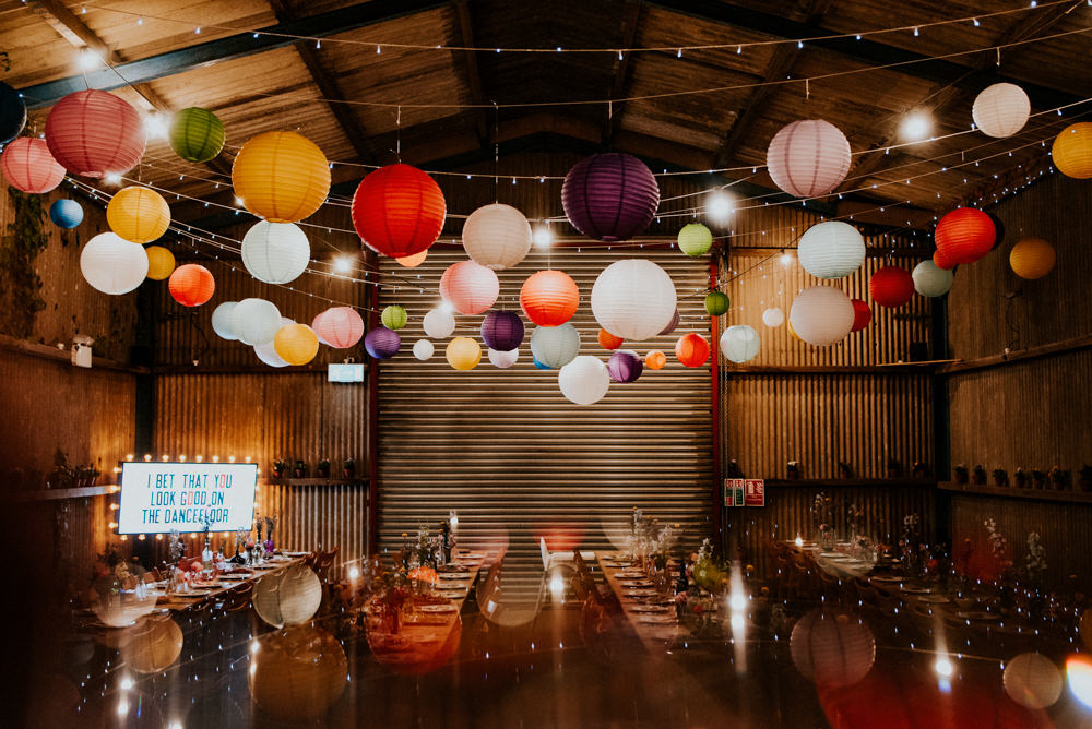 Barn Multicolour Paper Lanterns Fairy Lights Bert's Barrow Wedding Shutter Go Click Photography