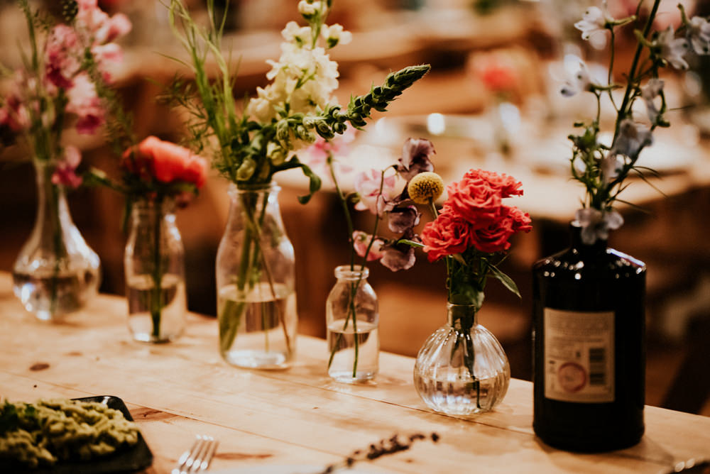 Bud Vases Gin Bottles Flowers Floral Bert's Barrow Wedding Shutter Go Click Photography
