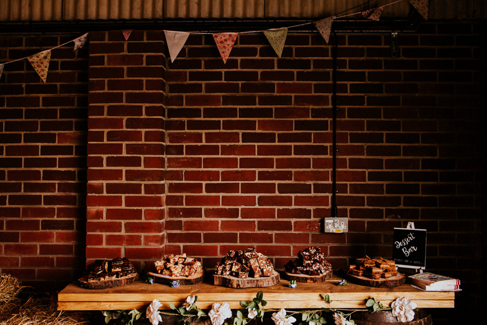 Dessert Table Log Slices Bunting Bert's Barrow Wedding Shutter Go Click Photography