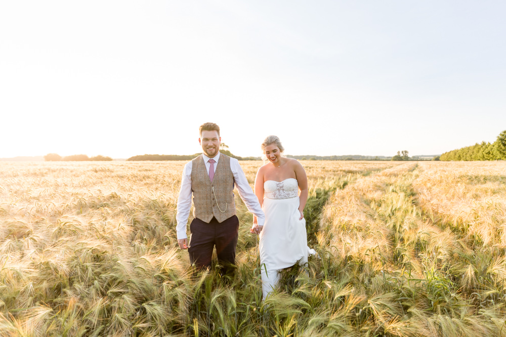 Bride Bridal Dress Gown Sweetheart Neckline Three Piece Suit Tweed Waistcoat Groom Botanical Barn Wedding Heather Jackson Photography