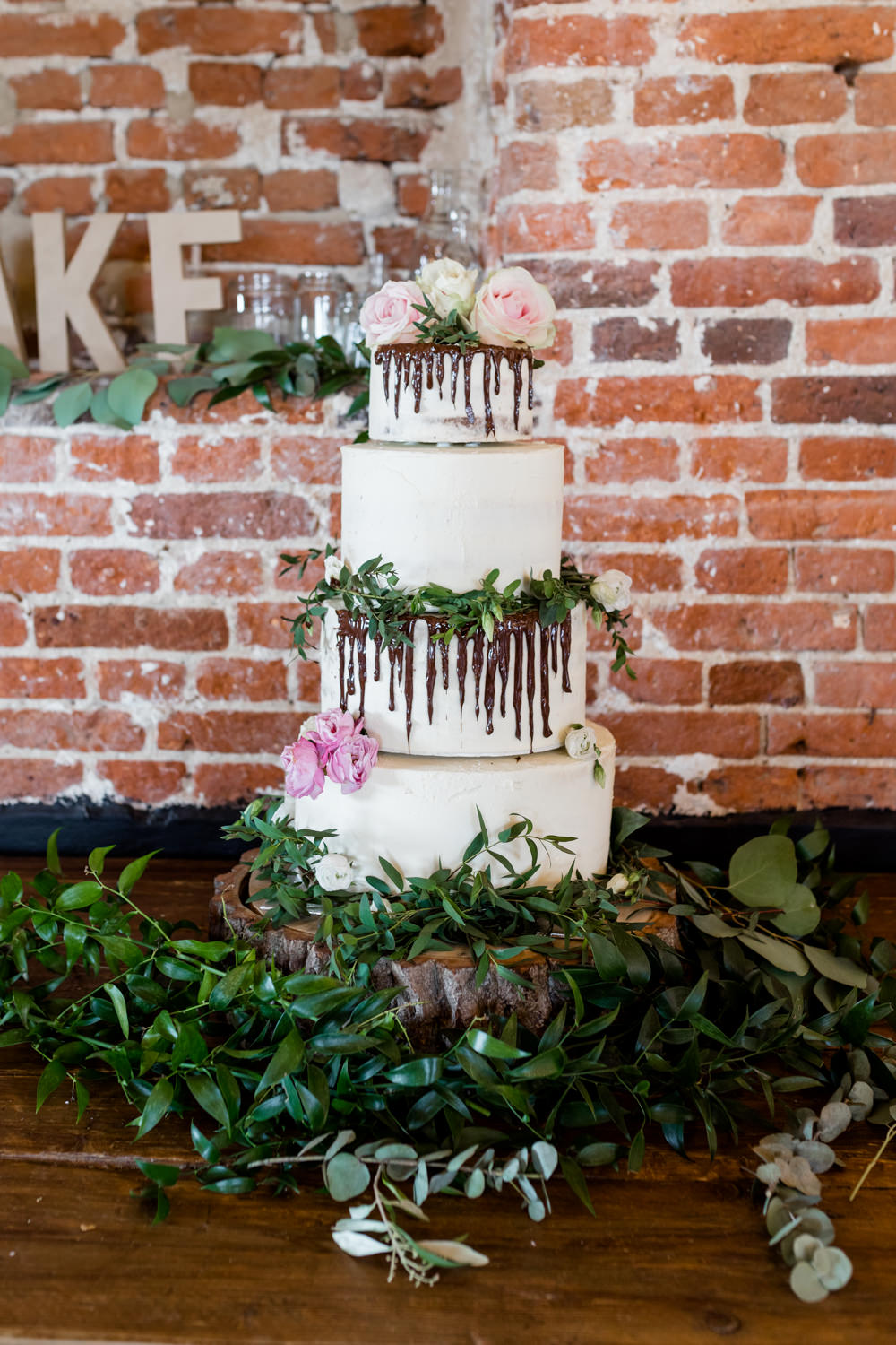 Drip Cake Flowers Floral Greenery Botanical Barn Wedding Heather Jackson Photography