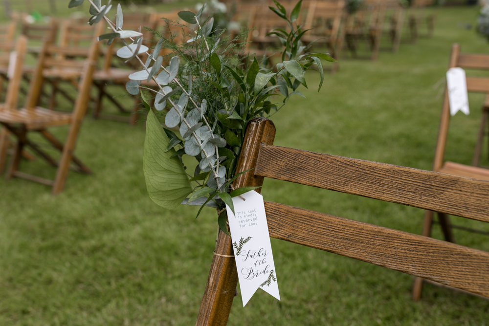 Ailse End Greenery Eucalyptus Reserved Sign Botanical Barn Wedding Heather Jackson Photography