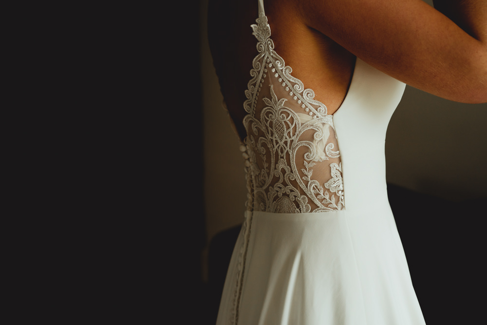 Lace Back V Neck Button Dress Bride Bridal British Countryside Wedding Georgia Rachael Photography