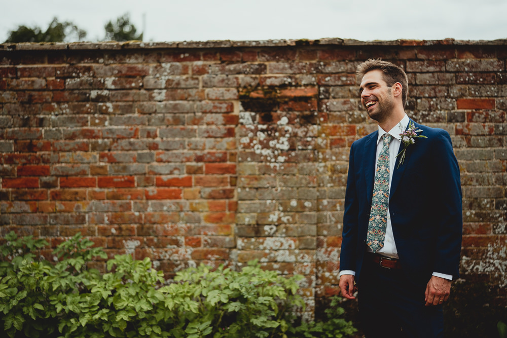 Blue Suit Groom Liberty Print Tie British Countryside Wedding Georgia Rachael Photography