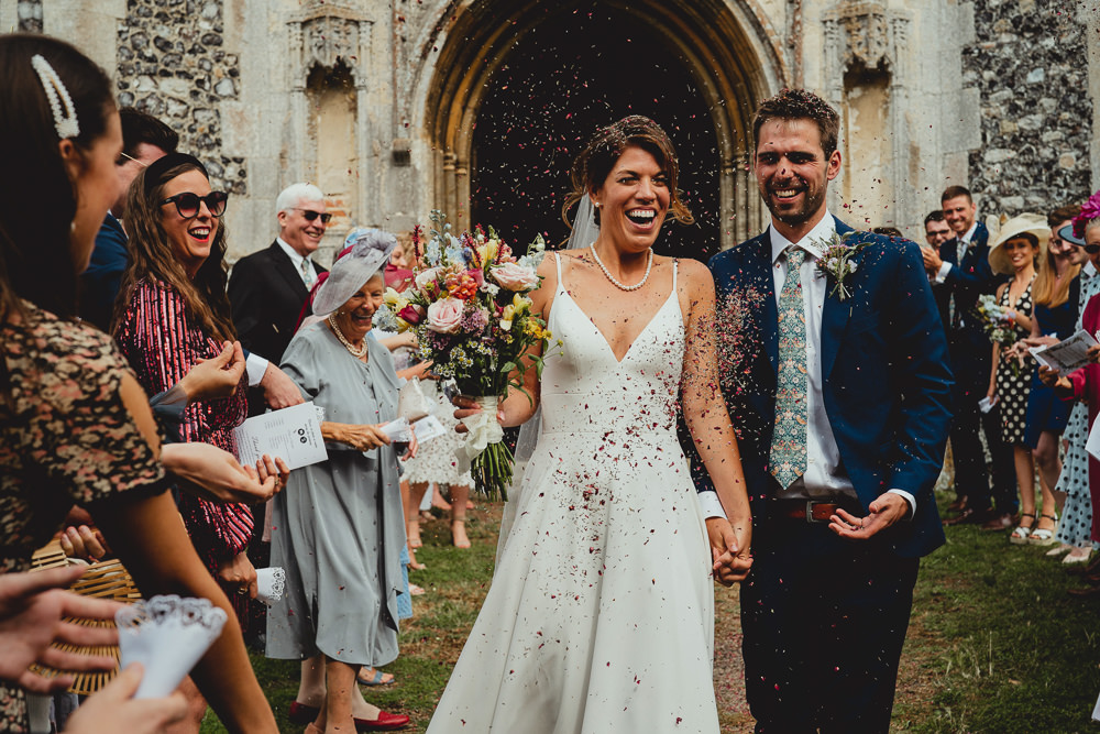 Bride Bridal Strappy Sleeveless Lace V Neck Dress Gown Groom Wildflower Confetti British Countryside Wedding Georgia Rachael Photography