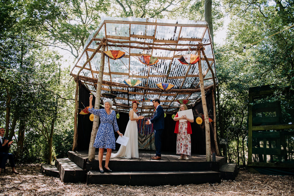 Outdoor Woodland Ceremony Umbrellas Decor Cabourne Parva Wedding Kazooieloki Photography