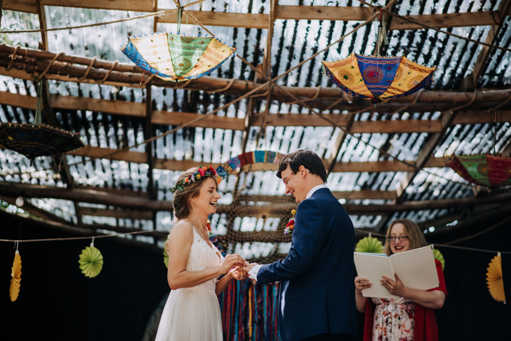 Outdoor Woodland Ceremony Umbrellas Decor Cabourne Parva Wedding Kazooieloki Photography