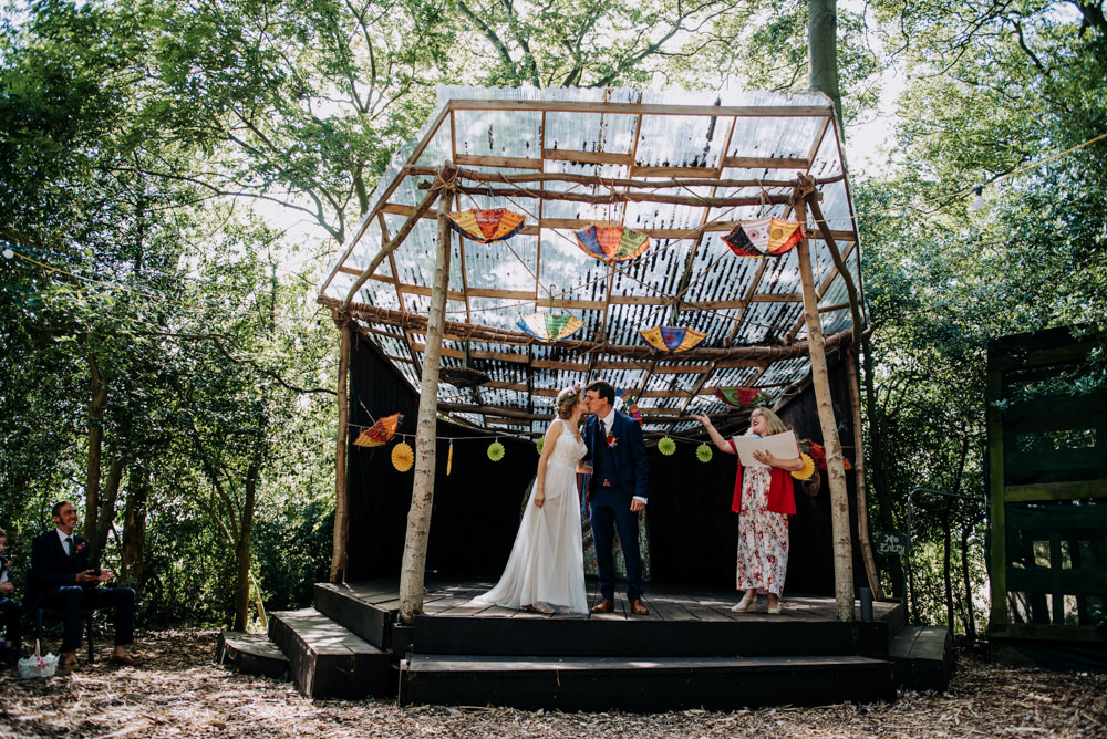 Outdoor Woodland Ceremony Umbrellas Decor Cabourne Parva Wedding Kazooieloki Photography