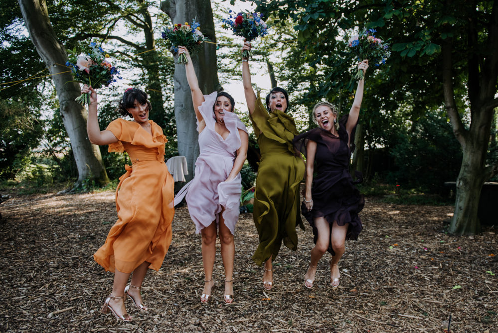 Bridesmaids Bridesmaid Dresses Dress Autumn Autumnal Fall Jewel Tones Cabourne Parva Wedding Kazooieloki Photography