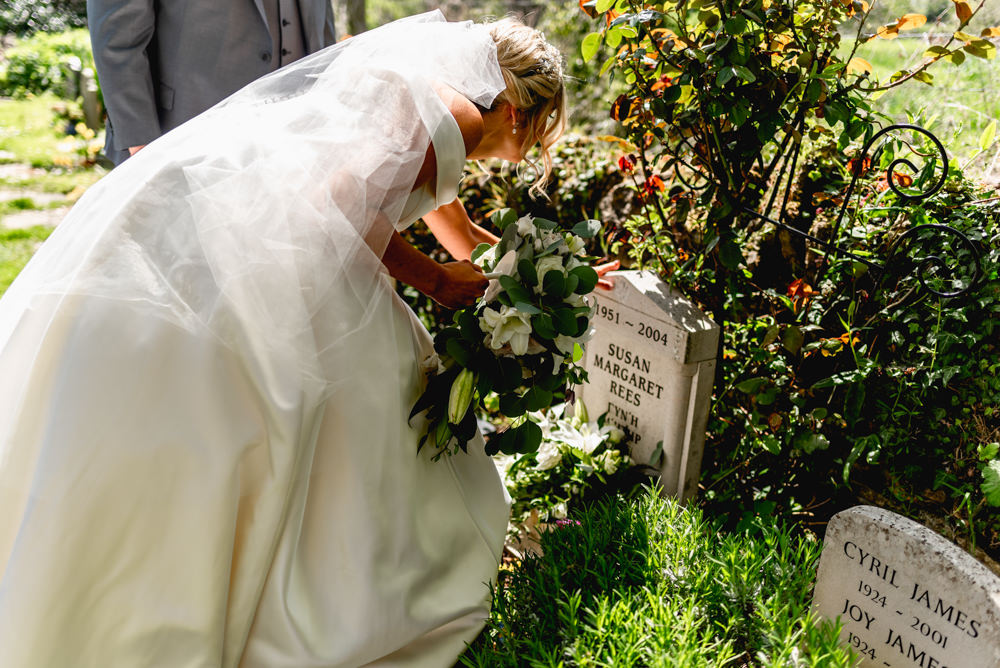 Bride Bridal Cold Shoulder Bardot A Line Dress Gown Veil Cascading Bouquet Memorial Bouquet Cotswolds Barn Wedding Lisa Carpenter Photography