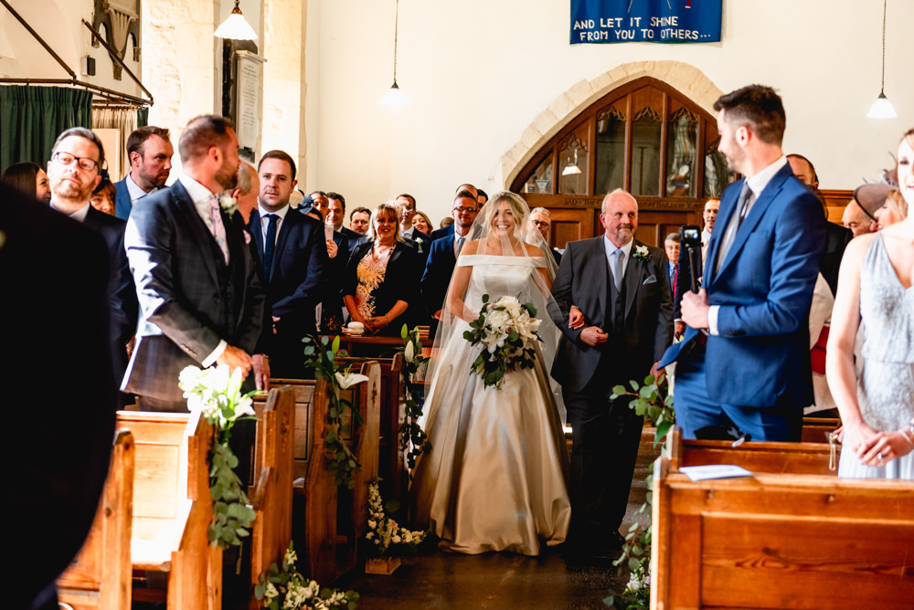 Bride Bridal Cold Shoulder Bardot A Line Dress Gown Cotswolds Barn Wedding Lisa Carpenter Photography