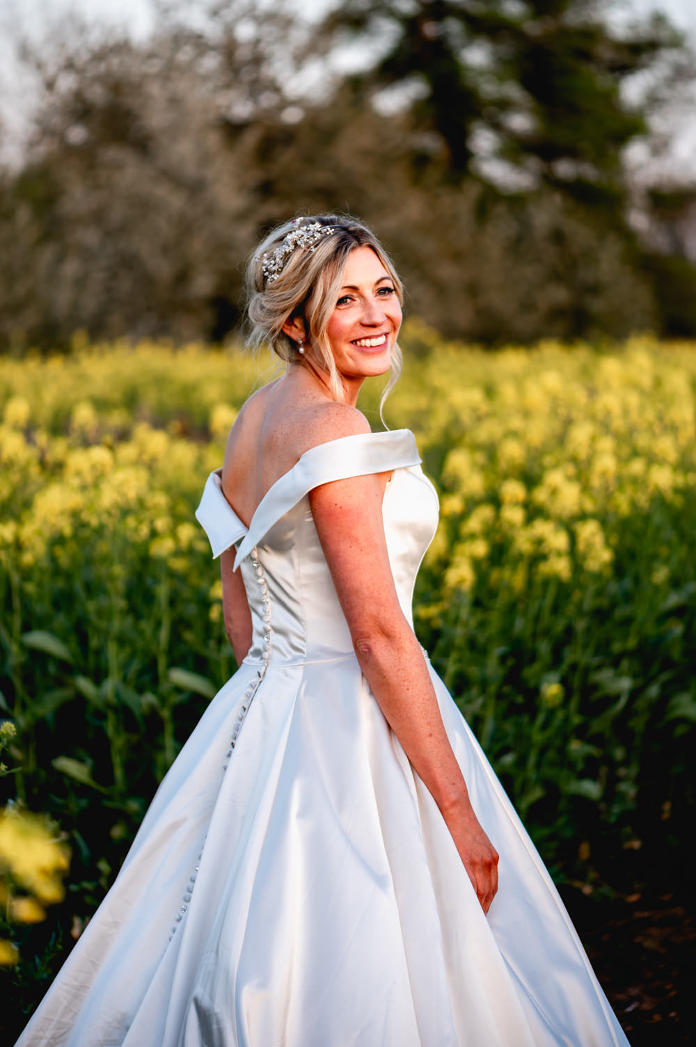 Bride Bridal Cold Shoulder Bardot A Line Dress Gown V Back Button Down Cotswolds Barn Wedding Lisa Carpenter Photography