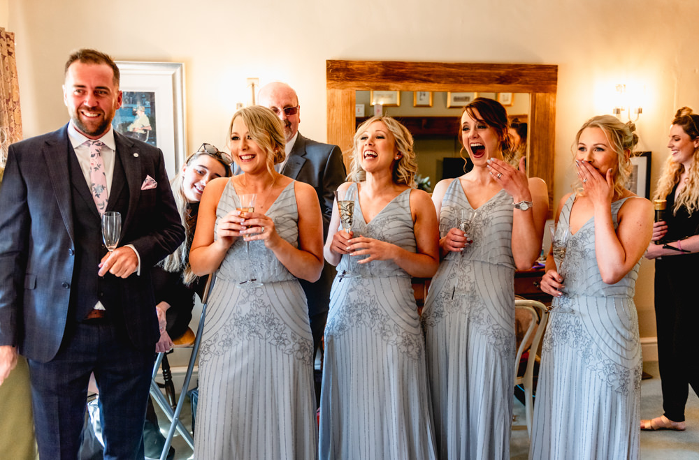 Blue Beaded Sequin V Neck 30s Bridesmaids Dresses Cotswolds Barn Wedding Lisa Carpenter Photography