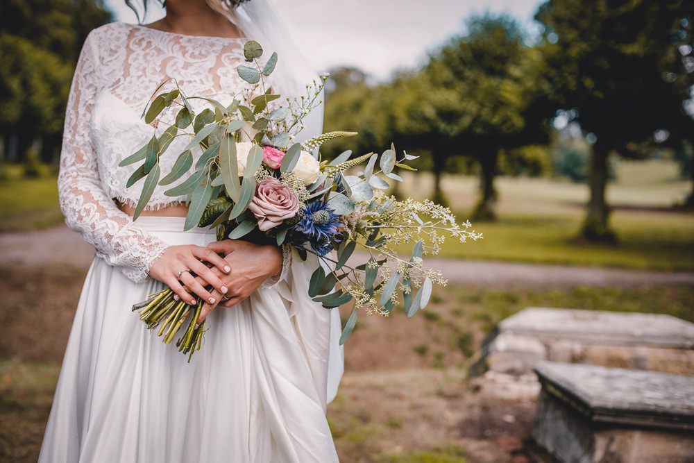 Bride Bridal Lace Long Sleeve Sweetheart Separates Rose Eucalyptus Wild Bouquet Flower Crown Veil DIY Bohemian Wedding Love & Bloom Photography