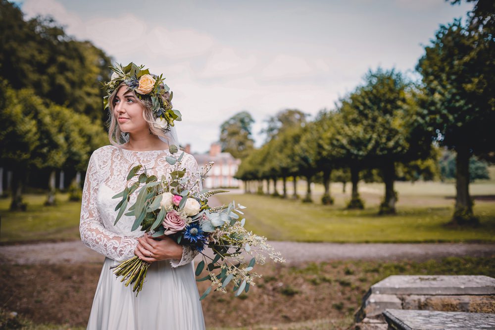 Bride Bridal Lace Long Sleeve Sweetheart Separates Wild Loose Bouquet Flower Crown Veil DIY Bohemian Wedding Love & Bloom Photography