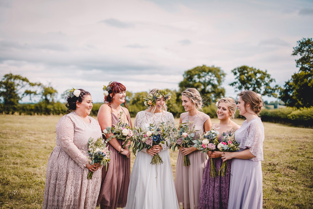 Bride Bridal Lace Long Sleeve Sweetheart Separates Pink Mauve Mismatched Bridesmaids Flower Crown Veil DIY Bohemian Wedding Love & Bloom Photography