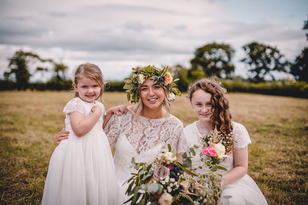 Bride Bridal Lace Long Sleeve Sweetheart Separates Flower Girl Bridesmaid Flower Crown Veil DIY Bohemian Wedding Love & Bloom Photography