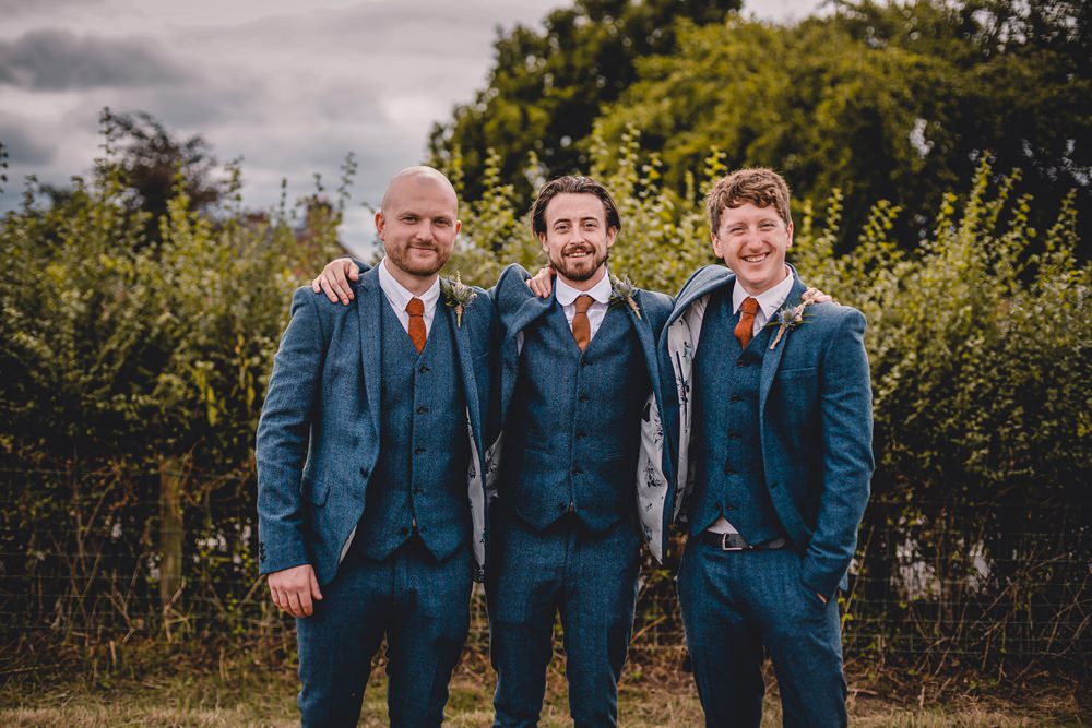 Groom Groomsmen Best Man Blue Tweed Herringbone Three Piece Waistcoat Suit DIY Bohemian Wedding Love & Bloom Photography