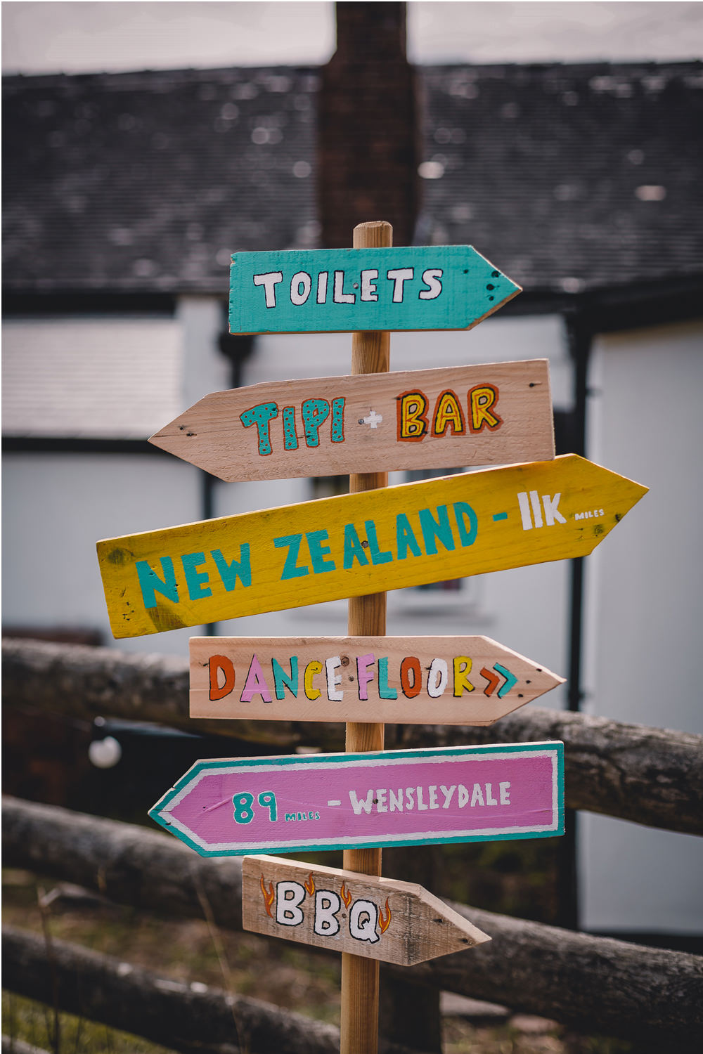 Wooden Sign Signpost Directions Handpainted DIY Bohemian Wedding Love & Bloom Photography