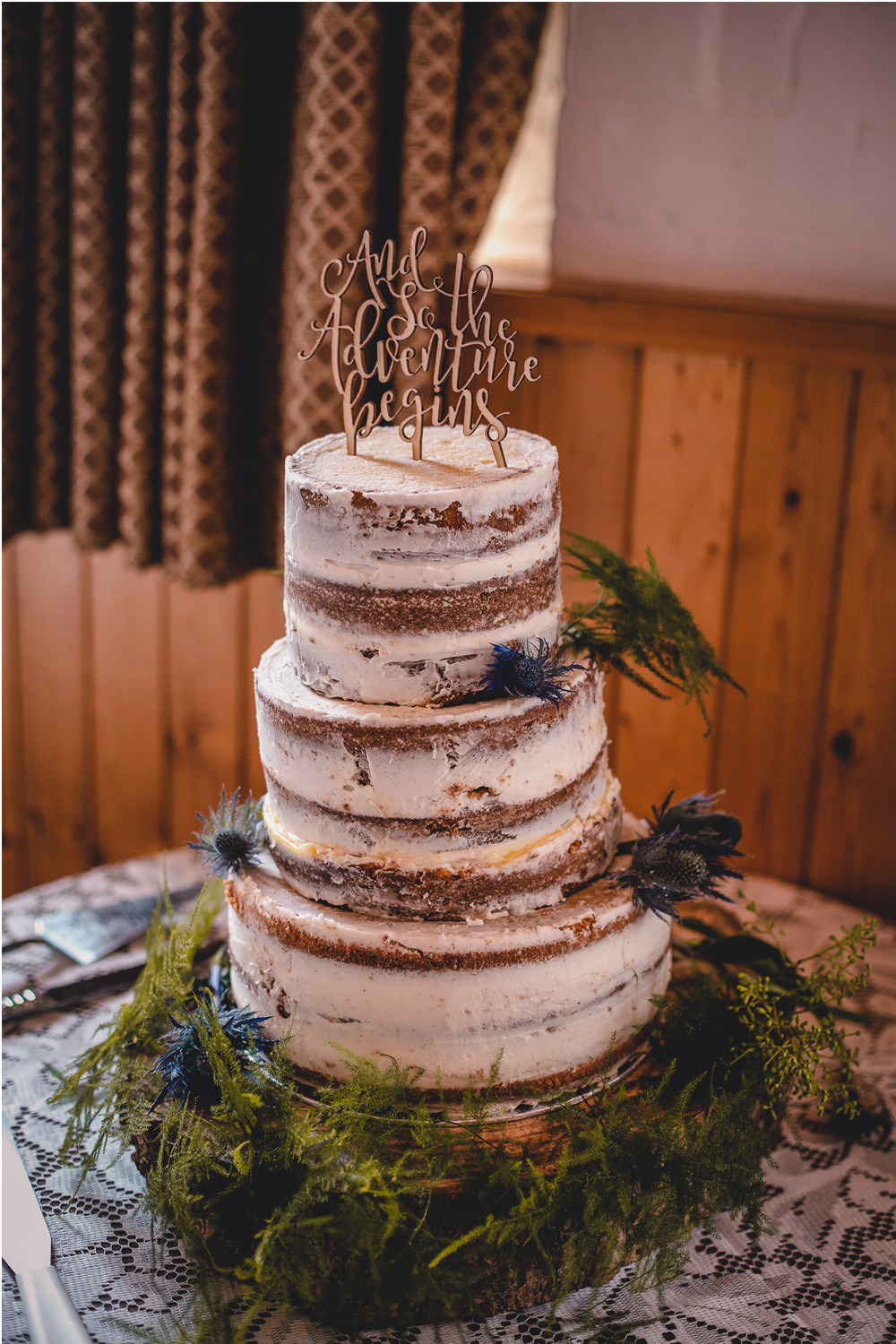 Semi Naked Buttercream Sea Holly Laser Cut Wood Cake Topper Greenery DIY Bohemian Wedding Love & Bloom Photography