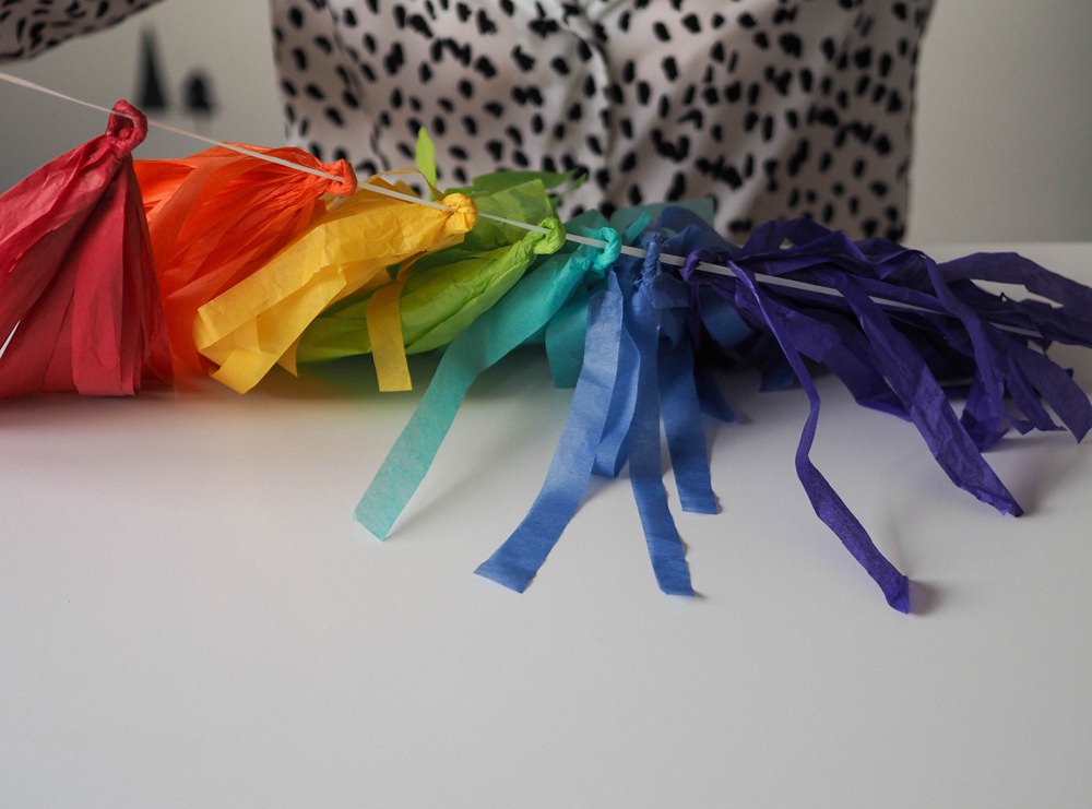DIY Tassel Garland Tissue Paper Tutorial Rainbow
