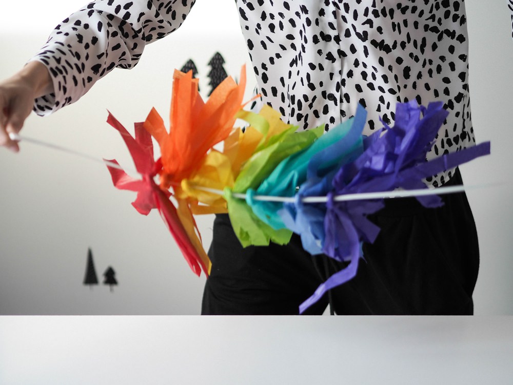 DIY Tassel Garland Tissue Paper Tutorial Rainbow