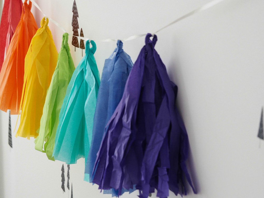 DIY Tassel Garland Tissue Paper Tutorial Rainbow