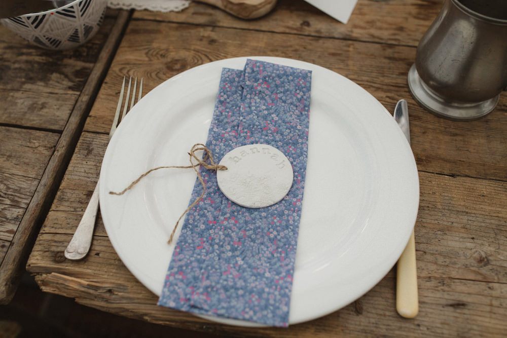 Place Setting Floral Napkin Name Card Dried Flowers Wedding Emily Tyler Photography