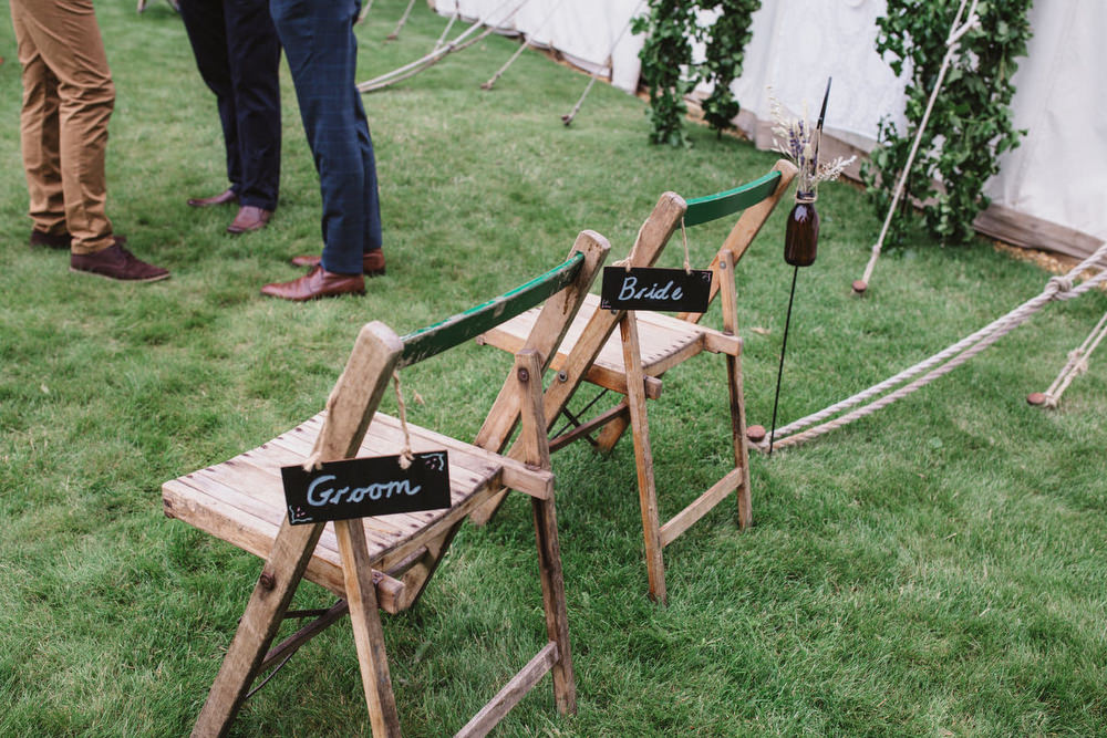 Wooden Chairs Chalk Signs Signage Dried Flowers Wedding Emily Tyler Photography