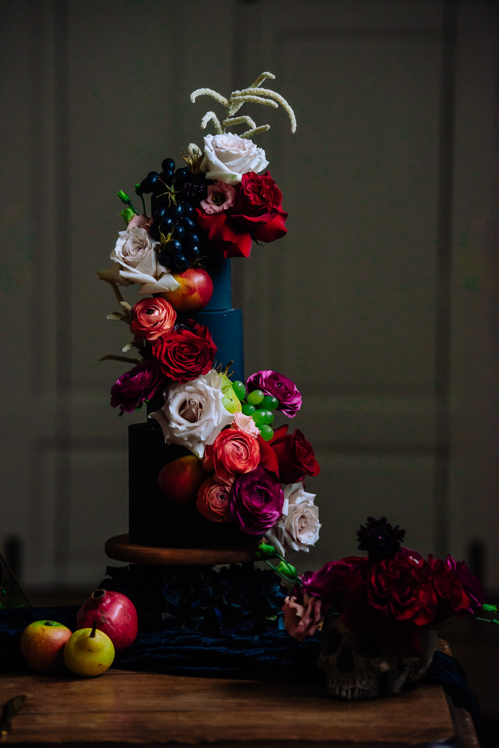 Cake Black Flowers Fruit Skull Opulent Luxe Dutch Art Wedding Ideas Berni Palumbo Photography