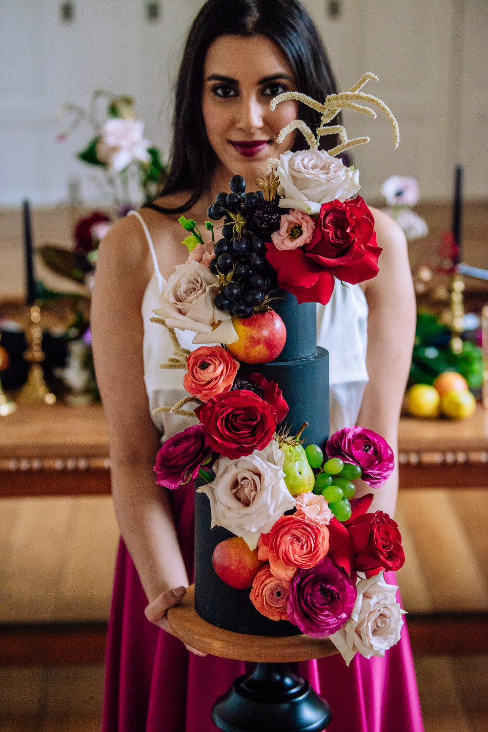 Cake Black Flowers Fruit Skull Opulent Luxe Dutch Art Wedding Ideas Berni Palumbo Photography