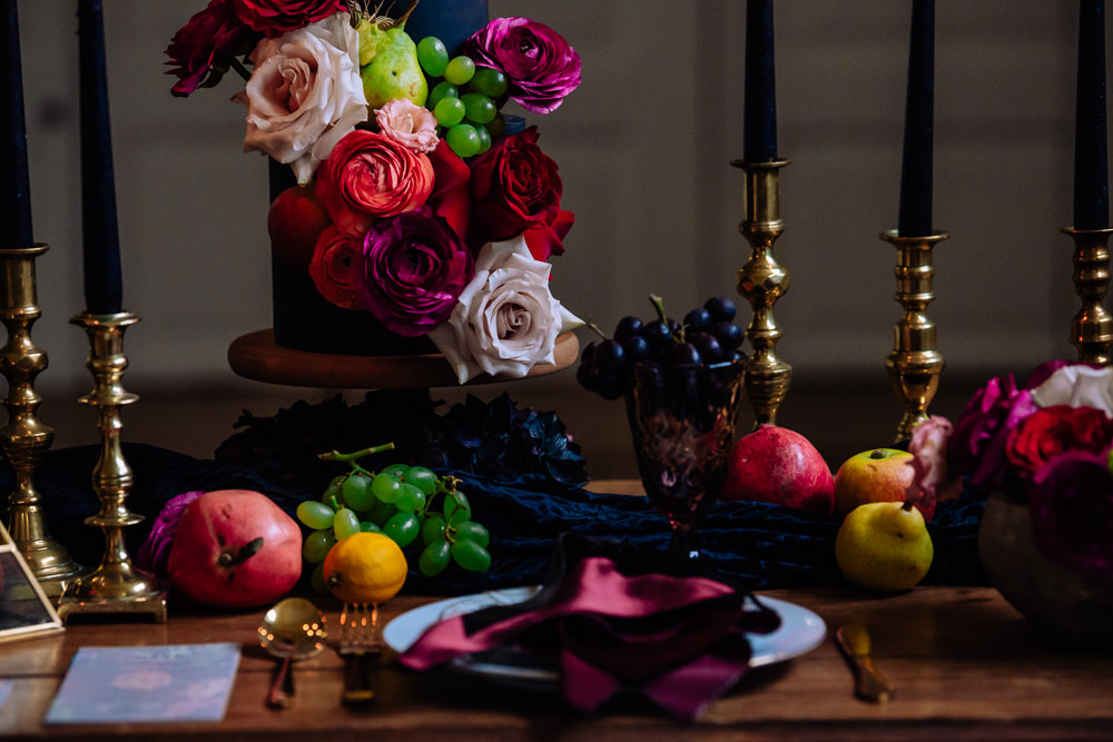 Table Tablescape Decor Decoration Candles Flowers Luxe Gold Terrarium Fruit Dutch Art Wedding Ideas Berni Palumbo Photography
