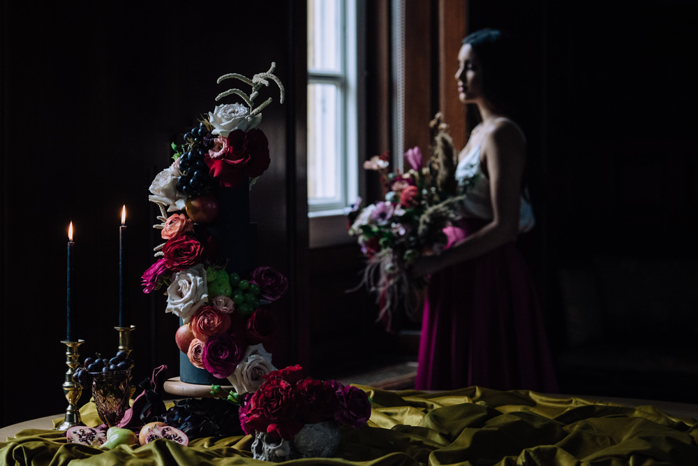 Cake Black Flowers Fruit Skull Opulent Luxe Candles Dutch Art Wedding Ideas Berni Palumbo Photography
