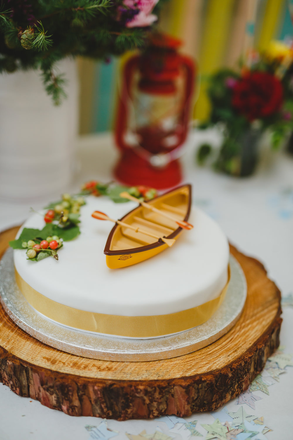 Cake Sylvanian Families Canoe Wes Anderson Wood Slice East Keswick Village Hall Wedding James & Lianne Wedding Photography
