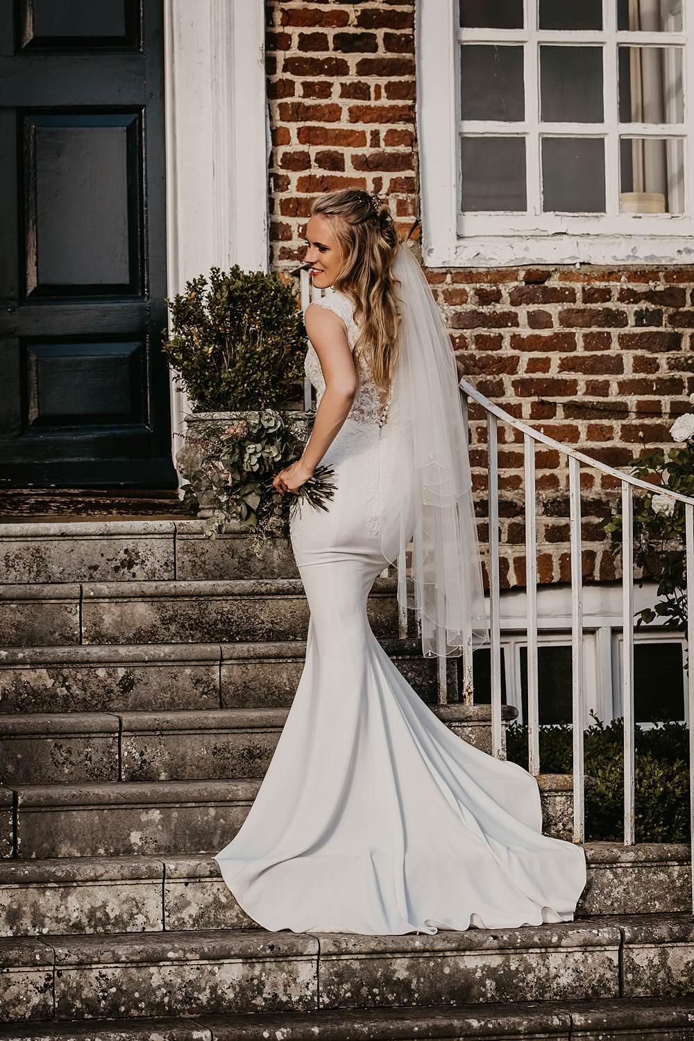 Dress Gown Bride Bridal Fit and Flare Fishtail Wed2B Eggington House Wedding October Willis Photography