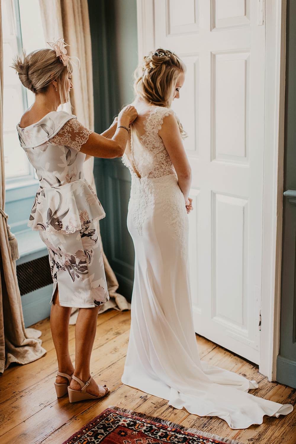 Dress Gown Bride Bridal Fit and Flare Fishtail Wed2B Eggington House Wedding October Willis Photography