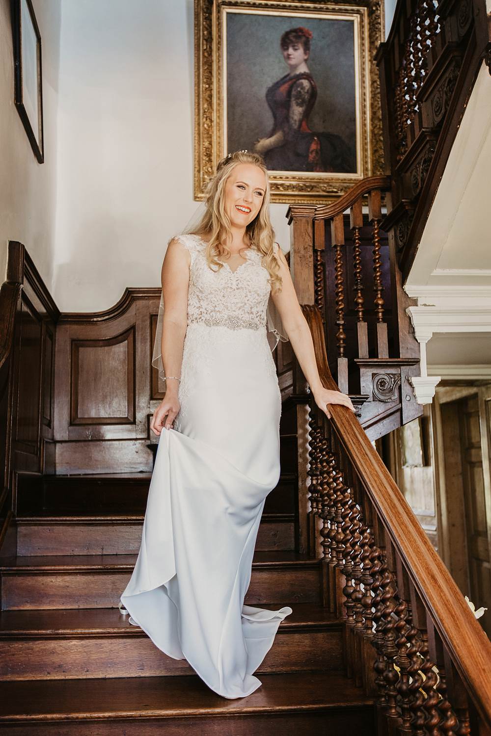 Dress Gown Bride Bridal Fit and Flare Fishtail Wed2B Eggington House Wedding October Willis Photography