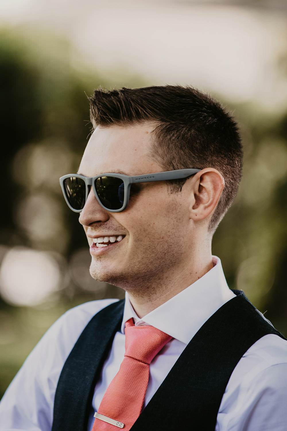 Groom Sunglasses Eggington House Wedding October Willis Photography