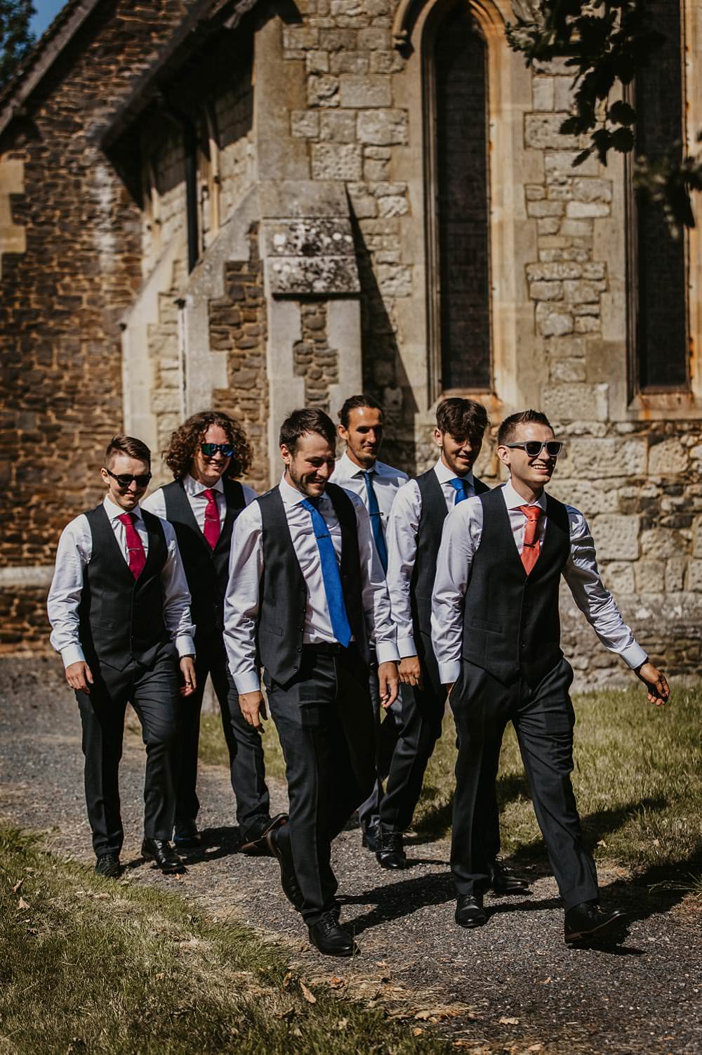 Groom Groomsmen Suits Waistcoats Ties Colourful Eggington House Wedding October Willis Photography