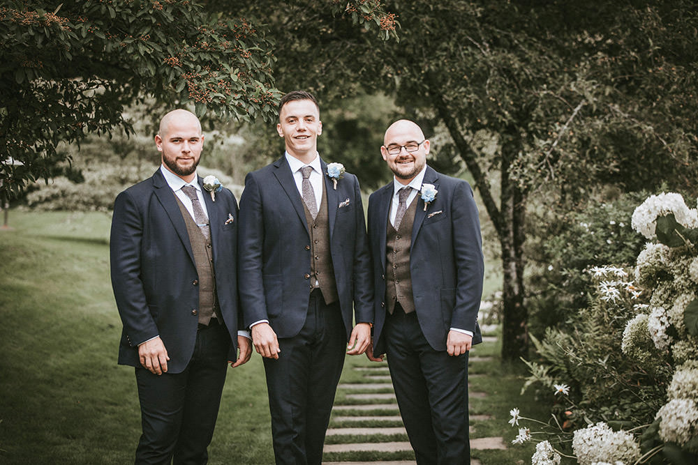 Groom Suit Navy Blue Waistcoat Green Knitted Tie Groomsmen Ever After Wedding Younger Photography