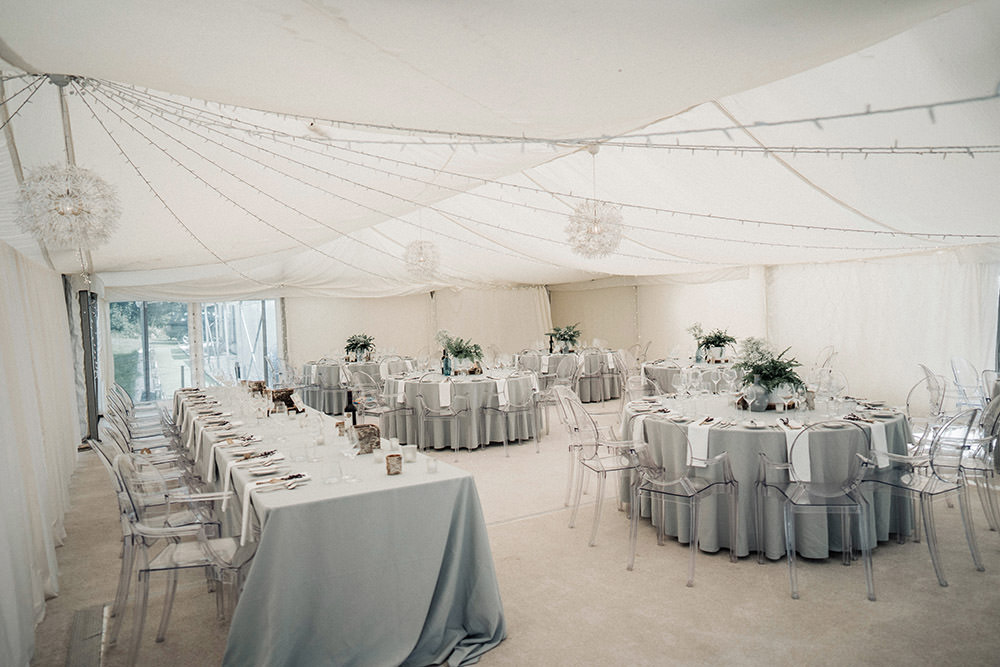 Marquee Fairy Lights Grey Table Cloths Ghost Chairs Perspex Ever After Wedding Younger Photography