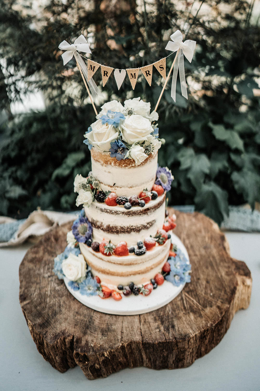 Semi Naked Cake Buttercream Fruit Berries Bunting Topper Layer Log Stand Ever After Wedding Younger Photography