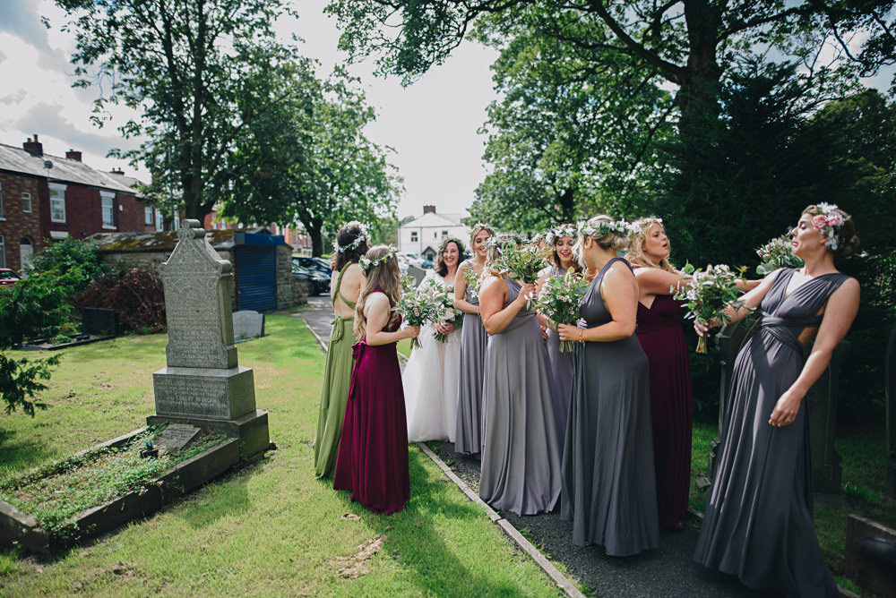 Multiway Bridesmaids Grey Burgundy Olive Green Flower Crowns Fairfield Social Club Wedding The Pin Up Bride