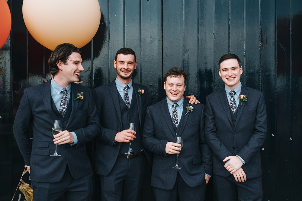 Groomsmen Groom Suit Navy Floral Tie Buttonhole Fun London Wedding Miss Gen Photography