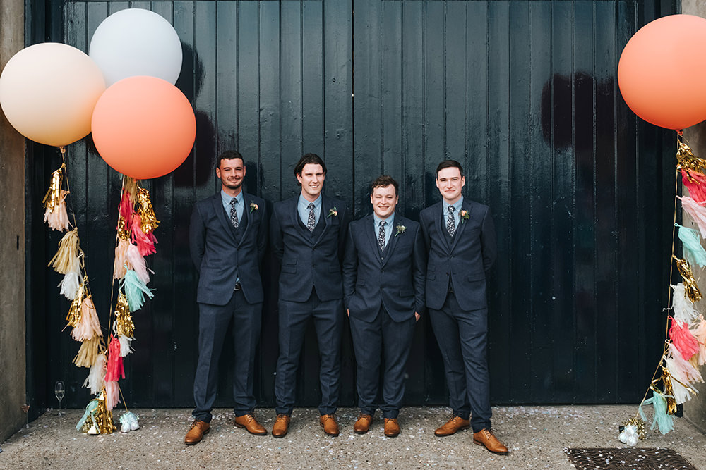 Groomsmen Groom Suit Navy Floral Tie Buttonhole Fun London Wedding Miss Gen Photography