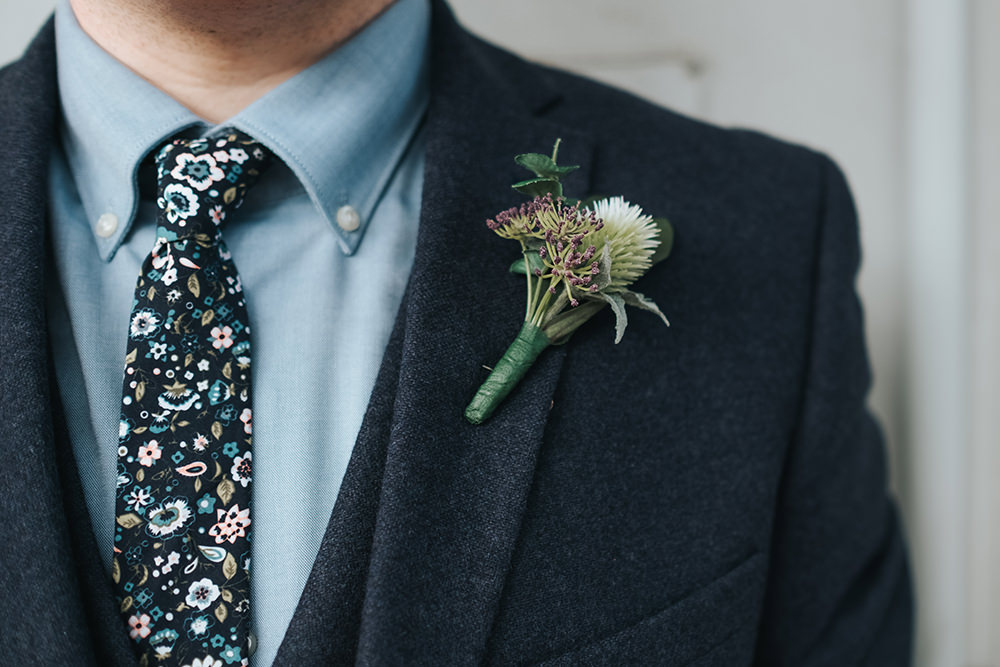 Groom Suit Navy Floral Tie Buttonhole Fun London Wedding Miss Gen Photography