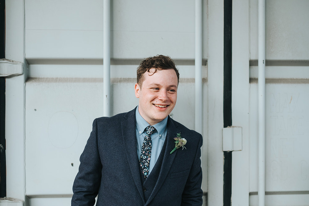 Groom Suit Navy Floral Tie Buttonhole Fun London Wedding Miss Gen Photography